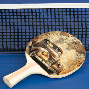 Raquette De Ping Pong Voiture Vintage personnalisée Carte du monde ant