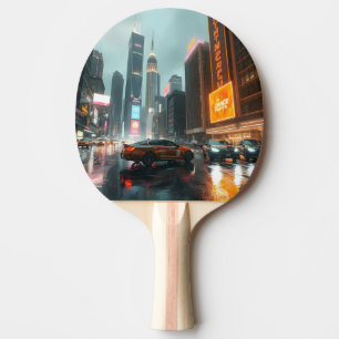 Raquette De Ping Pong Voitures de ville de gratte-ciel Cyberpunk