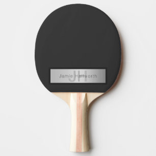 Raquette De Ping Pong Votre nom et votre monogramme Gris & Faux Silver
