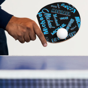 Raquette De Ping Pong Votre nom motif monogramme bleu rouge noir couleur