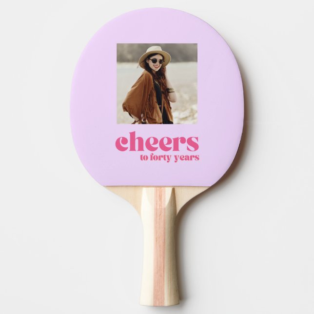 Raquette De Ping Pong VOTRE PHOTO Retro Purple & Pink, 40e anniversaire (Devant)