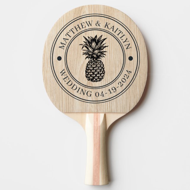Raquette De Ping Pong White Pine Pineapple Wedding Crest & Names (Devant)