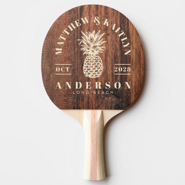 Raquette De Ping Pong Worn Cutting Board Tropical Pineapple Wedding (Dos)
