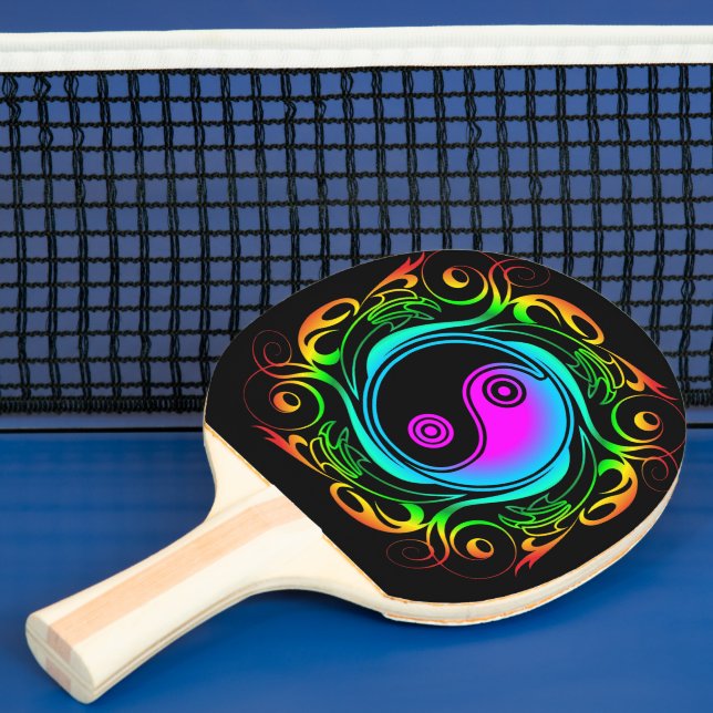 Raquette De Ping Pong Yin Yang Psychedelic Rainbow Tattoo (Insitu)