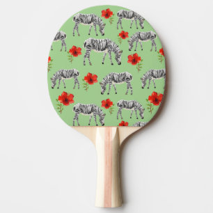 Raquette De Ping Pong Zèbres parmi les fleurs d'Hibiscus