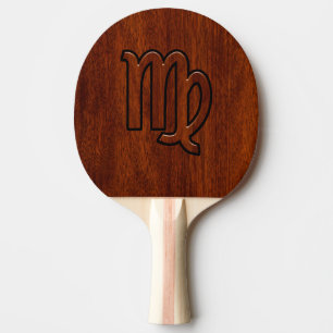 Raquette De Ping Pong Zodiaque de Vierge dans le style en bois d'acajou