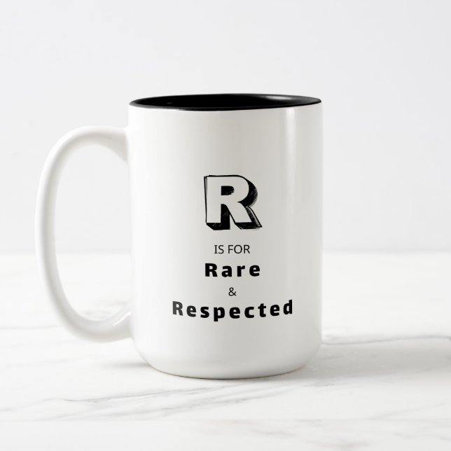 Rare and Respected R - Personalized Luxury Two-Tone Coffee Mug (Left)