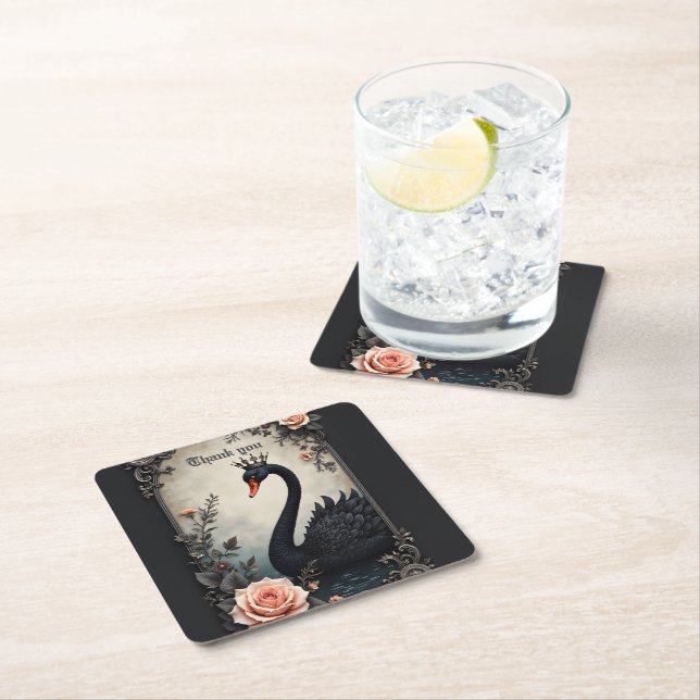 Rare as a black swan, timeless as true love.  square paper coaster (Insitu)