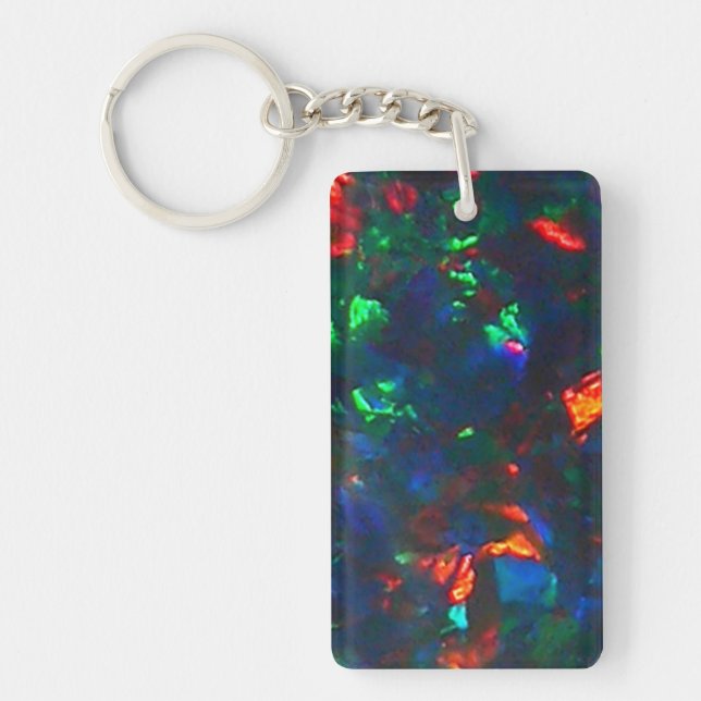 Rare Black Opal Red Green Fire Keychain (Front)