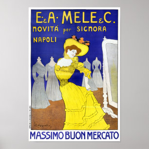 Rare E. A. Mele, Naples, Italie 1902 Poster vintag