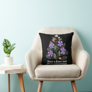 Rare Floral Christmas Tree Art Throw Pillow