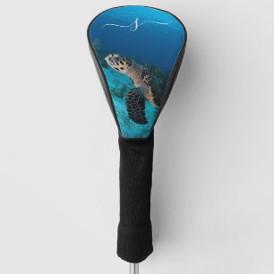 Rare Hawksbill Turtle Swimming Monogram Initial Golf Head Cover