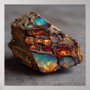 Rare Opalized Dinosaur Bone Fossil Fragment Poster