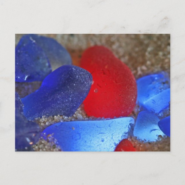 Rare Red And Cobalt Blue Seaglass Postcard (Front)