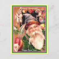 Rare Santa Purple Hat Green Coat Brown Fur & Stars