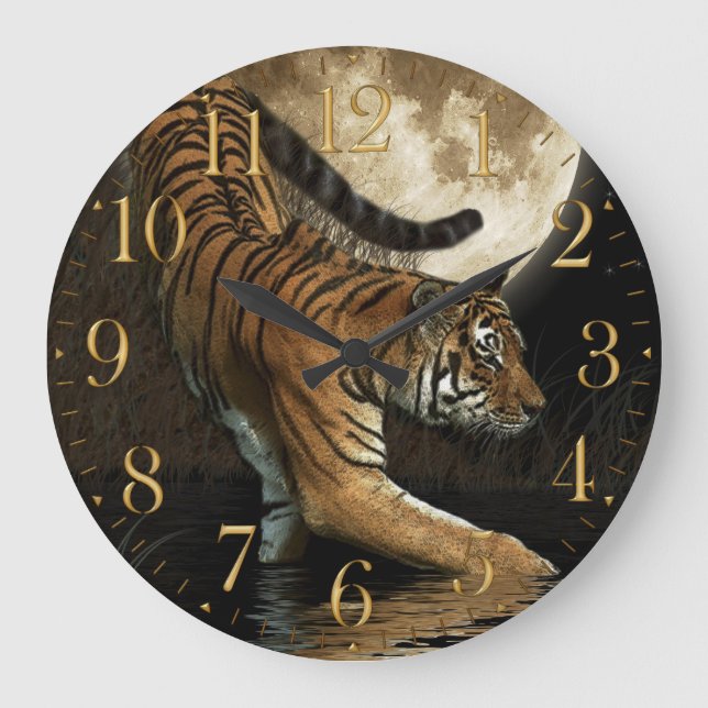 Rare Tiger & Moon Big Cat Animal-Lover Wall Clock (Front)