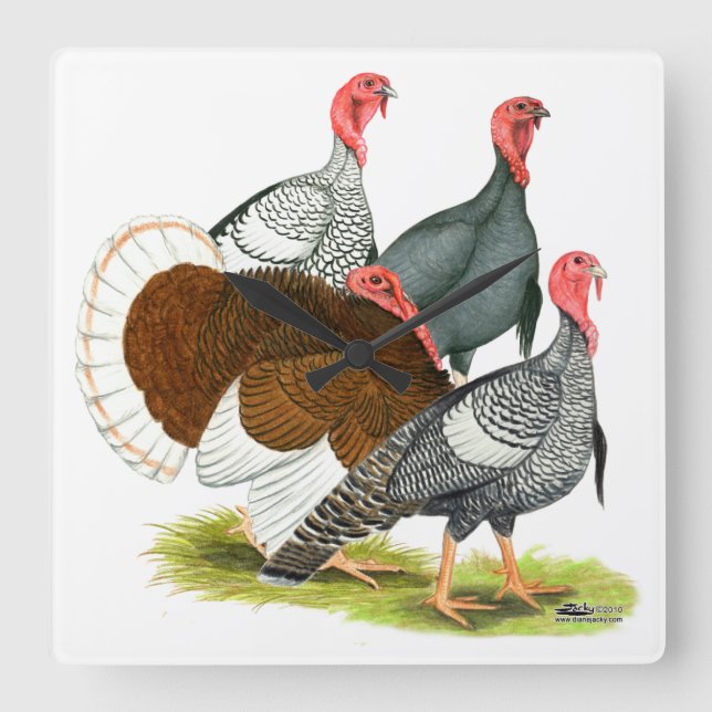 Rare Turkey Quartet Square Wall Clock (Front)