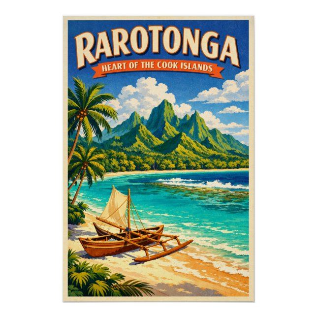Rarotonga, Cook Islands, in a classic retro Poster (Front)