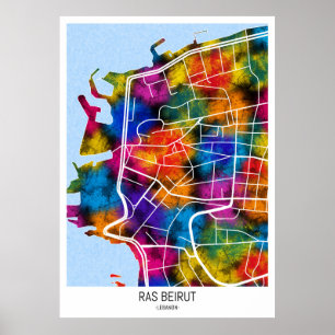 Ras Beirut Lebanon City Map Poster