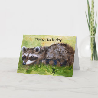 Rascal aceo Raccoon Birthday Card