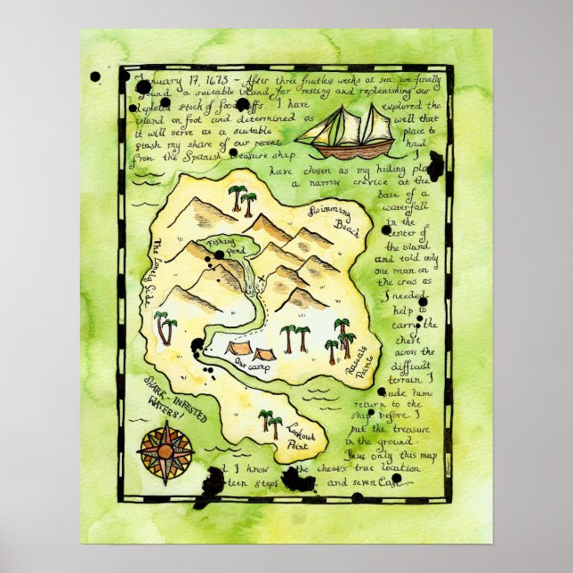 Rascals' Island Pirate Treasure Map Poster (Devant)