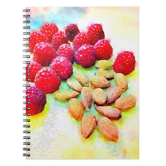 Raspberries Almonds Healthy Snack Watercolor Notebook (Front)