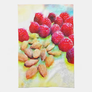 Raspberries and Almonds Watercolor Kitchen Towel