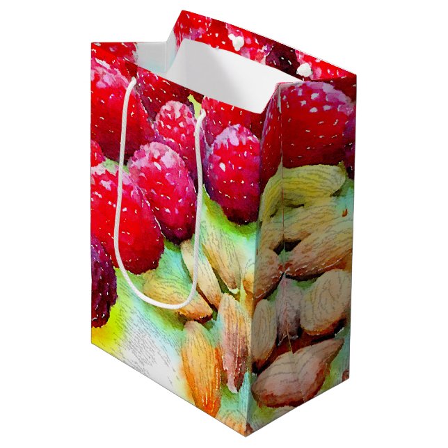Raspberries and Almonds Watercolor Medium Gift Bag (Front Angled)