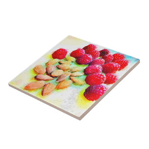 Raspberries and Almonds Watercolor Tile