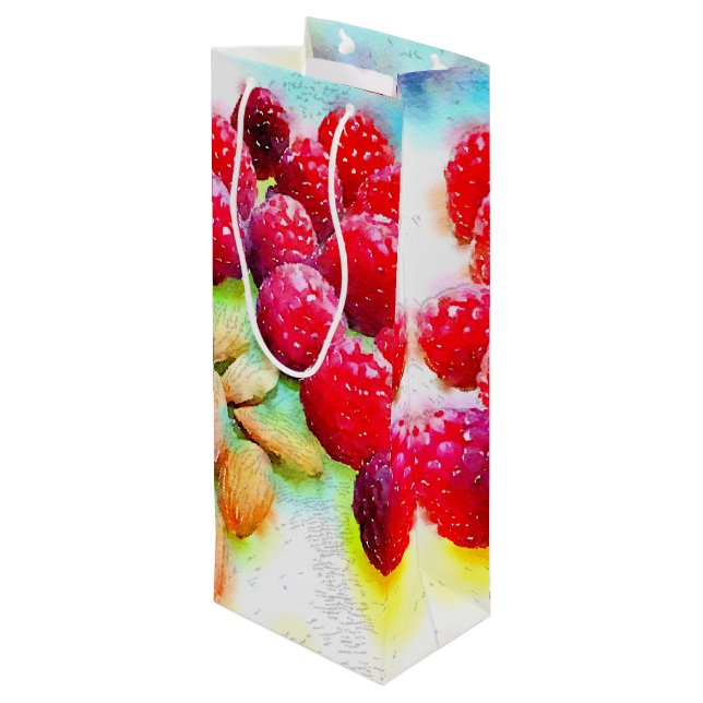 Raspberries and Almonds Watercolor Wine Gift Bag (Back Angled)