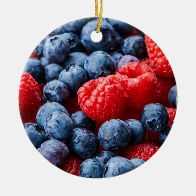 Raspberries and Blueberries Ceramic Ornament (Front)