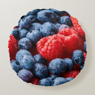 Raspberries and Blueberries Round Pillow