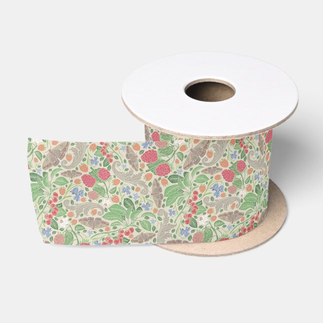 Raspberries Butterflies Currants Strawberry Garden Satin Ribbon (Spool)