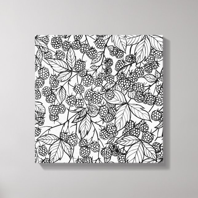 Raspberries hand drawn pattern canvas print (Front)