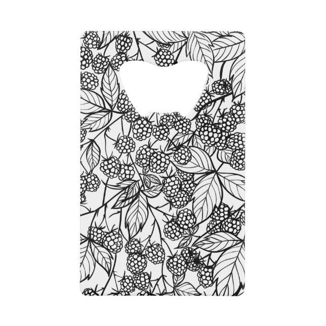 Raspberries hand drawn pattern credit card bottle opener (Front)