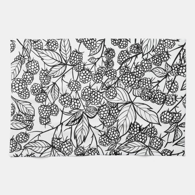Raspberries hand drawn pattern kitchen towel (Horizontal)