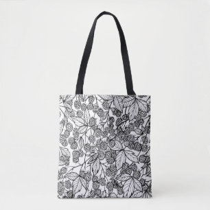 Raspberries hand drawn pattern tote bag