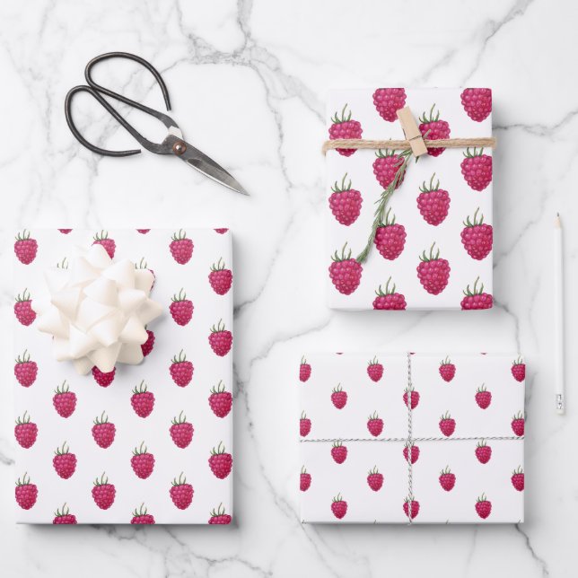 Raspberries Hand-painted Watercolor Pattern Wrapping Paper Sheet (Front)