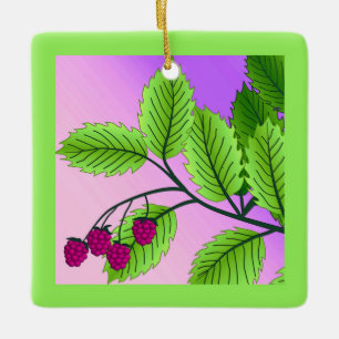 Raspberries on a branch ceramic ornament