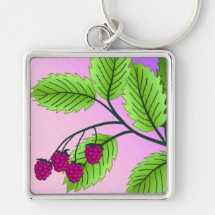 Raspberries on a branch keychain