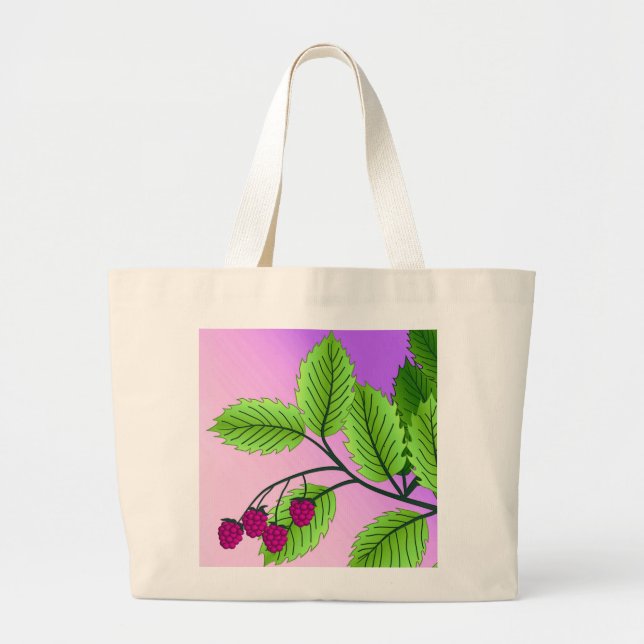 Raspberries on a branch large tote bag (Front)