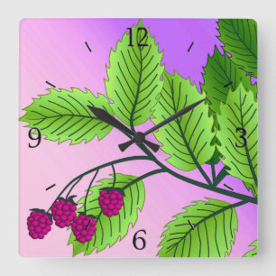 Raspberries on a branch square wall clock