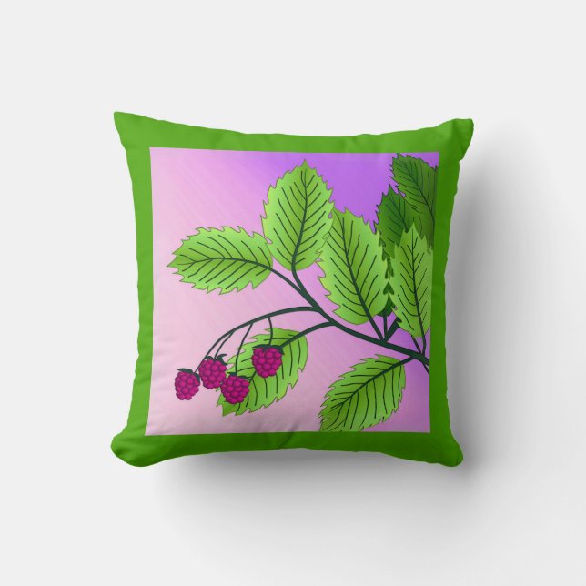 Raspberries on a branch throw pillow (Front)
