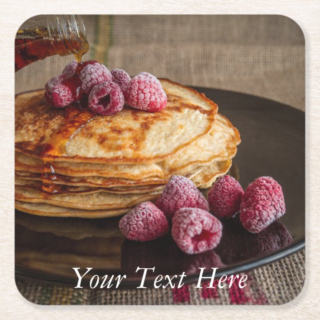 Raspberries on a stack of French Pancakes Square Paper Coaster (Front)