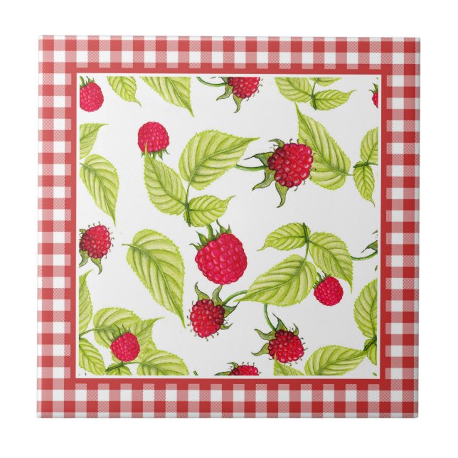 Raspberries on Red Gingham  Tile (Front)