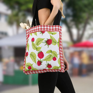 Raspberries on Red Gingham Tote Bag