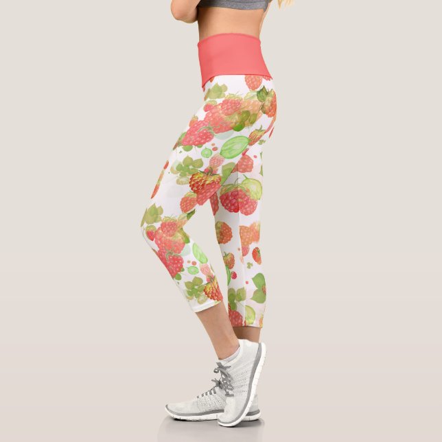 Raspberries Pattern Capri Leggings (Left)