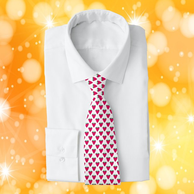 Raspberries Pink Berry Fruit Pattern Tie (A tie with a pattern of pink raspberries)