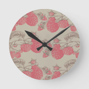 Raspberries Round Clock