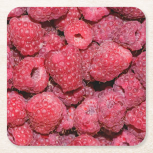 Raspberries Square Paper Coaster
